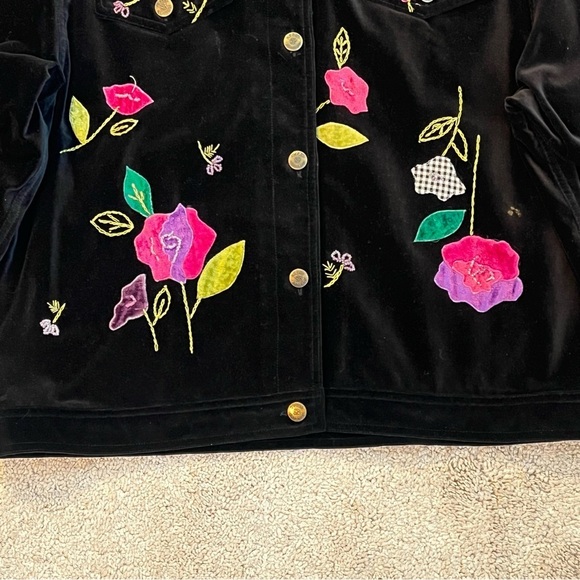 Vintage Susan Bristol Jacket Black Velvet Embroidered Beaded Flowers Size Large - Picture 6 of 10